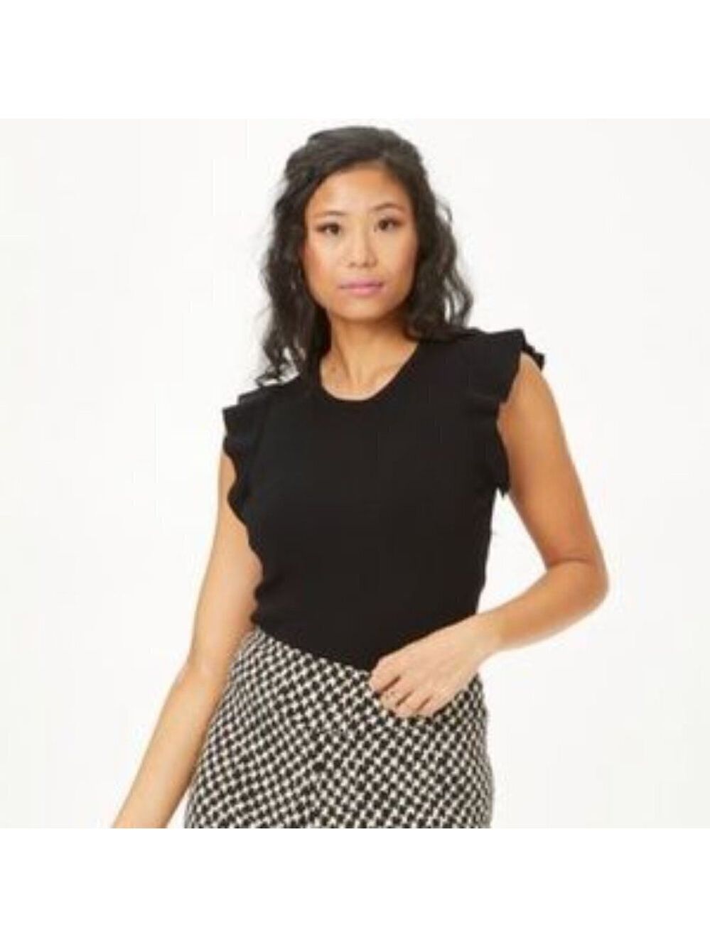Philosophy Republic Ruffled Flutter Sleeve Black Knit Top Blouse Large NWT
